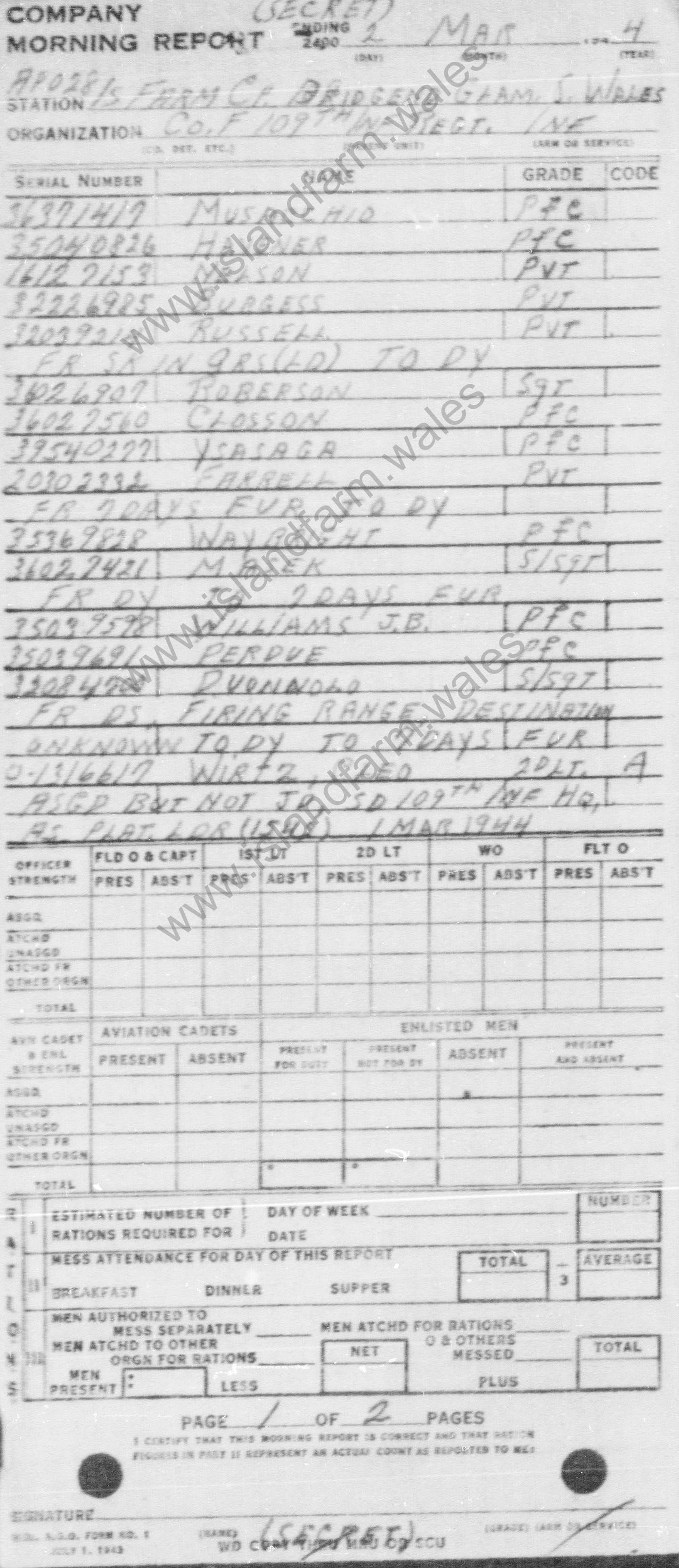 Morning Report 1st Oct 1943