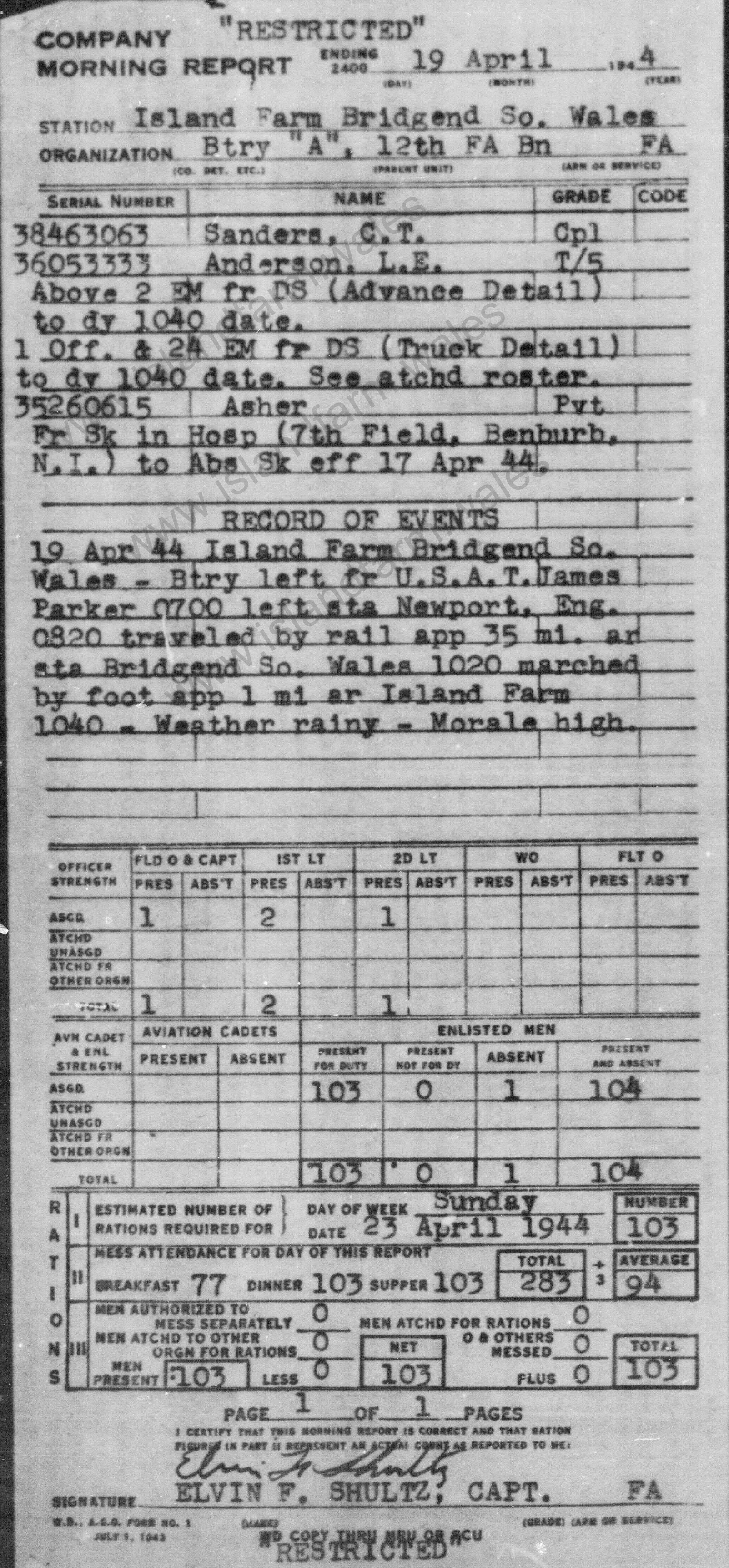 19 April 1944 Report