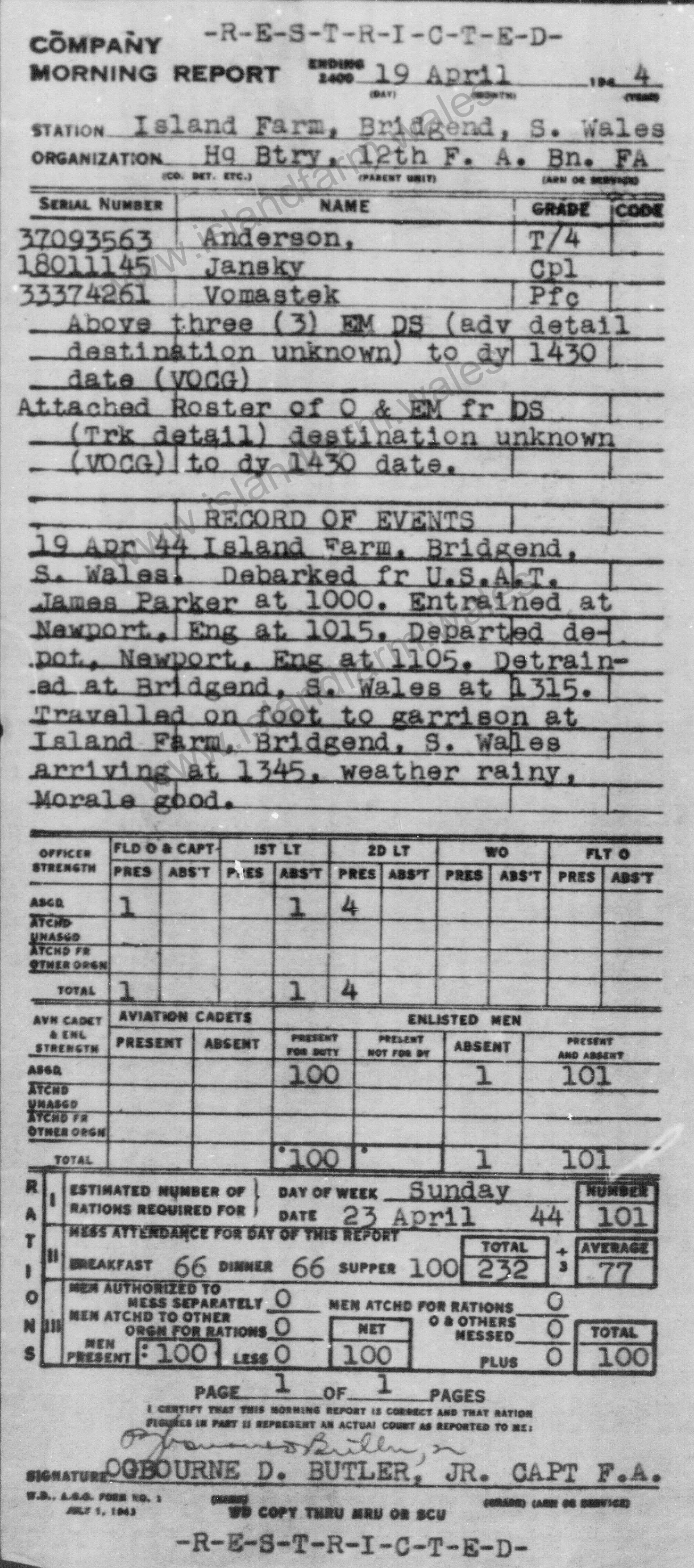 19 April 1944 Report