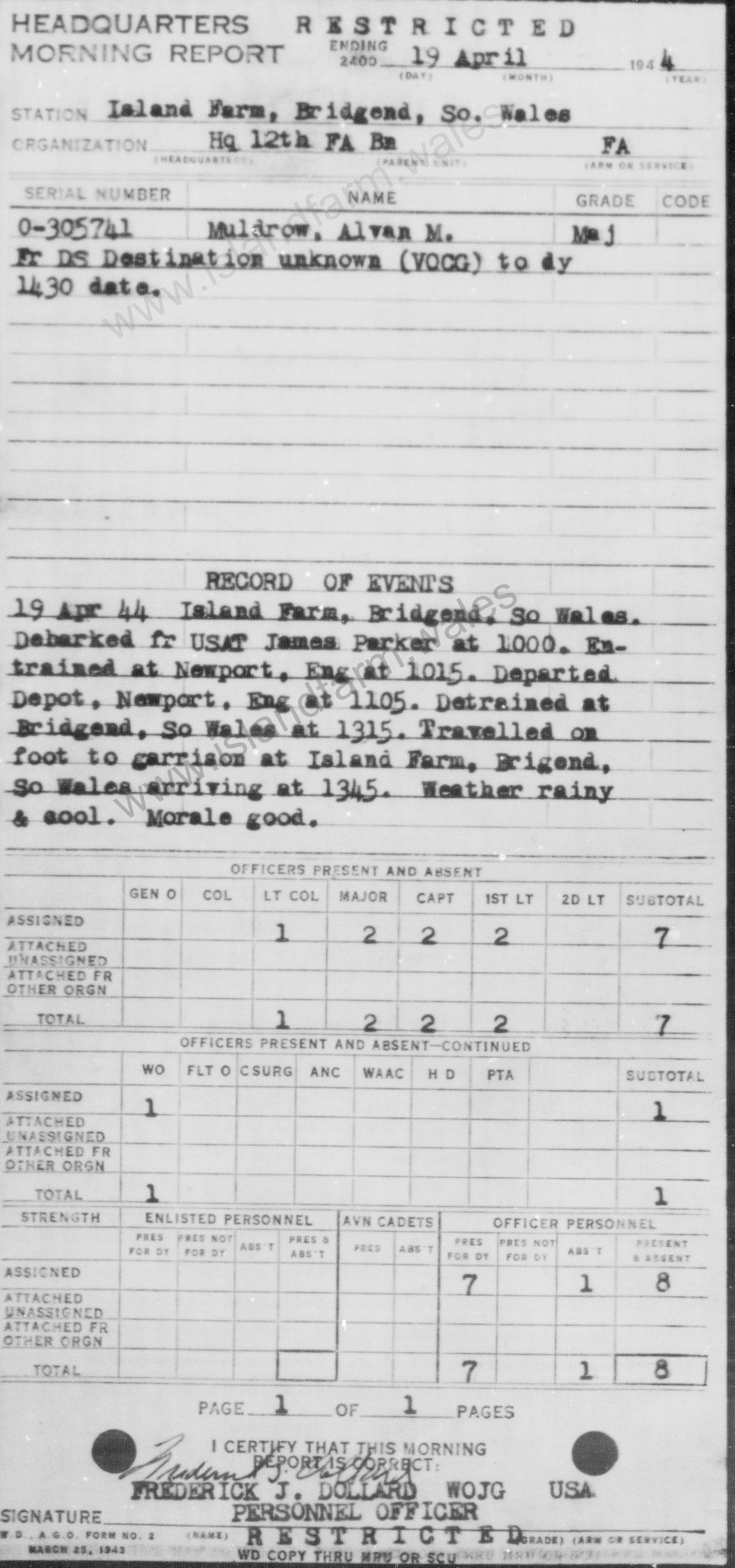 19th April 1944 Report