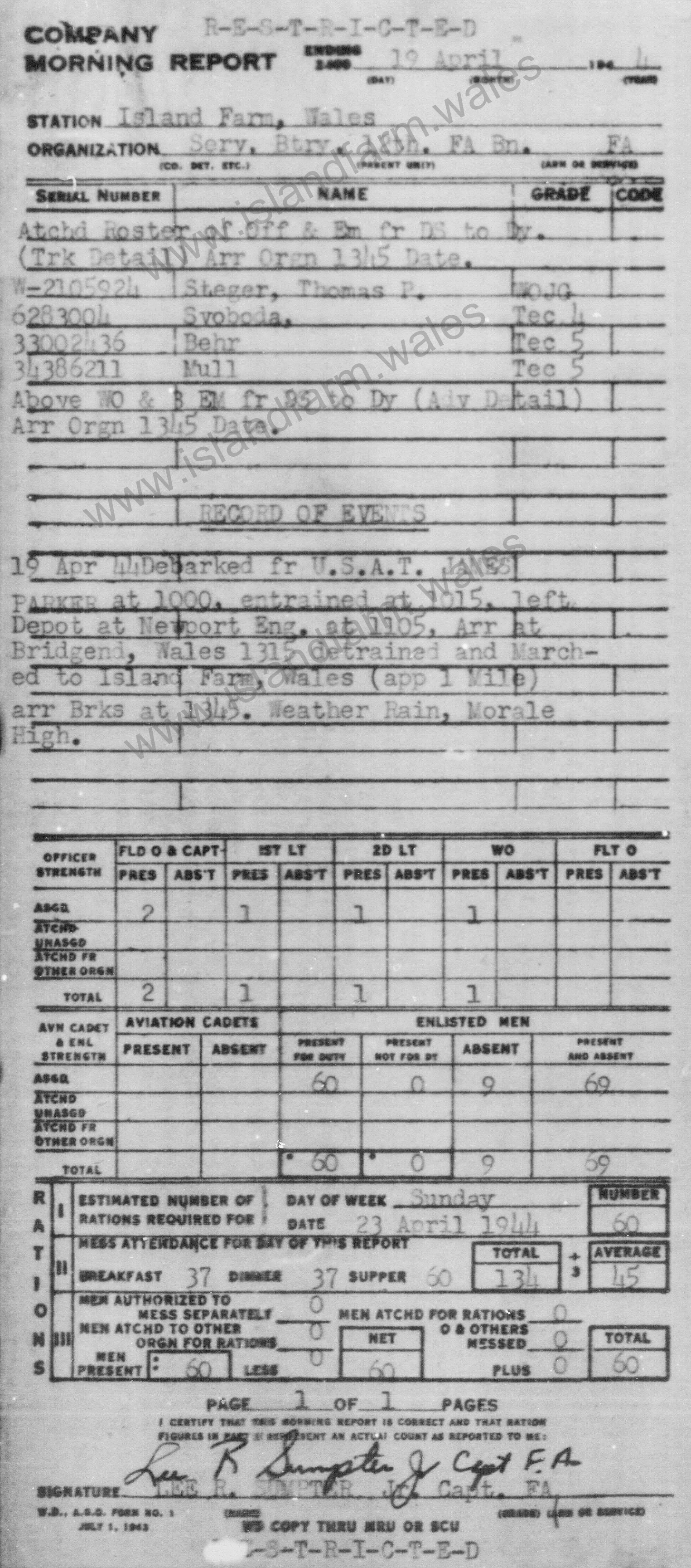 19 April 1944 Report