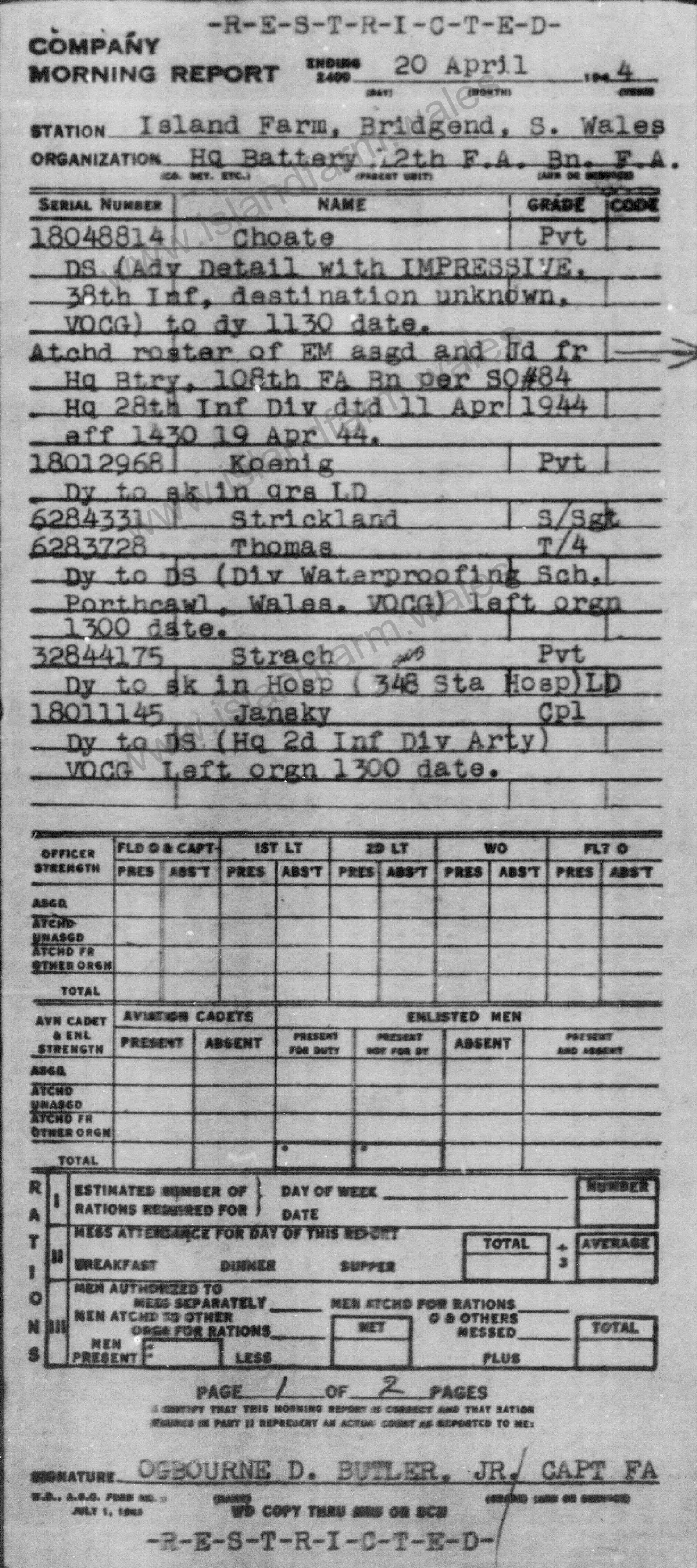 20 April 1944 Report