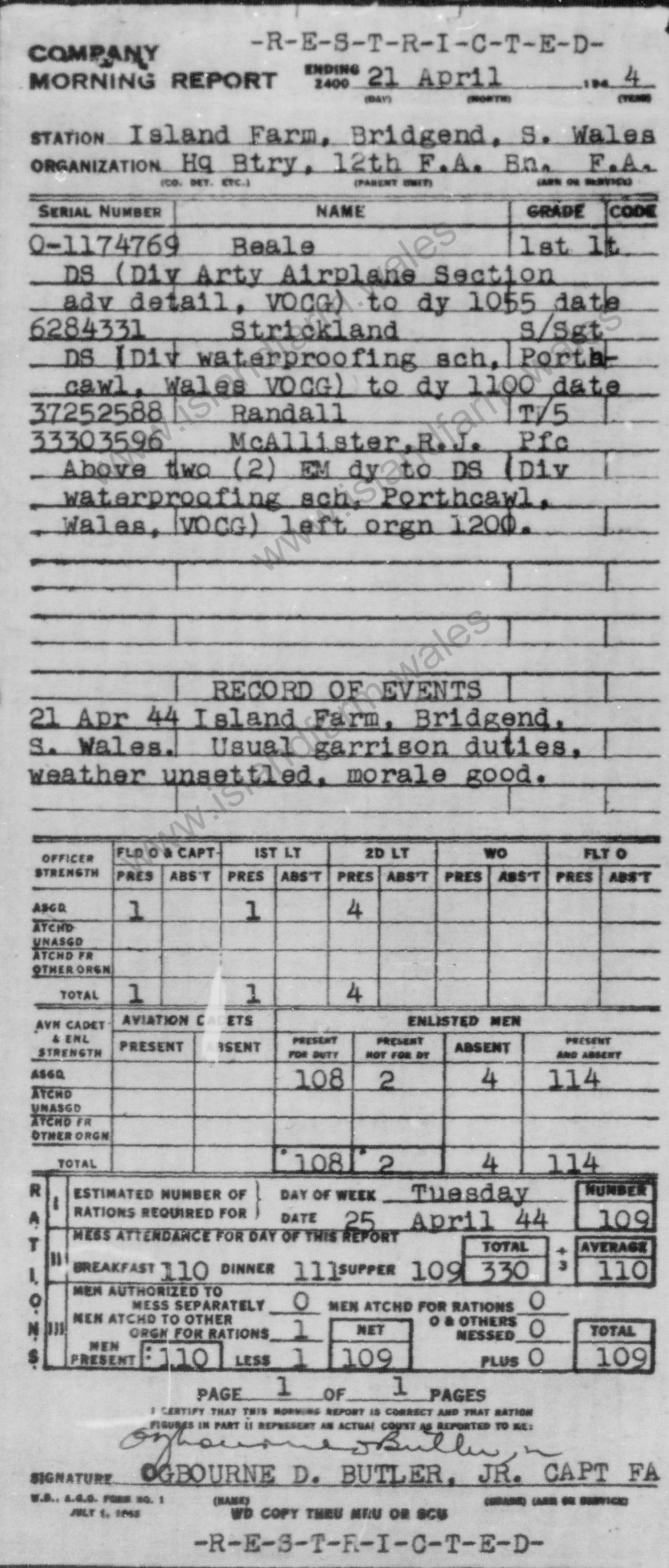 21 April 1944 Report