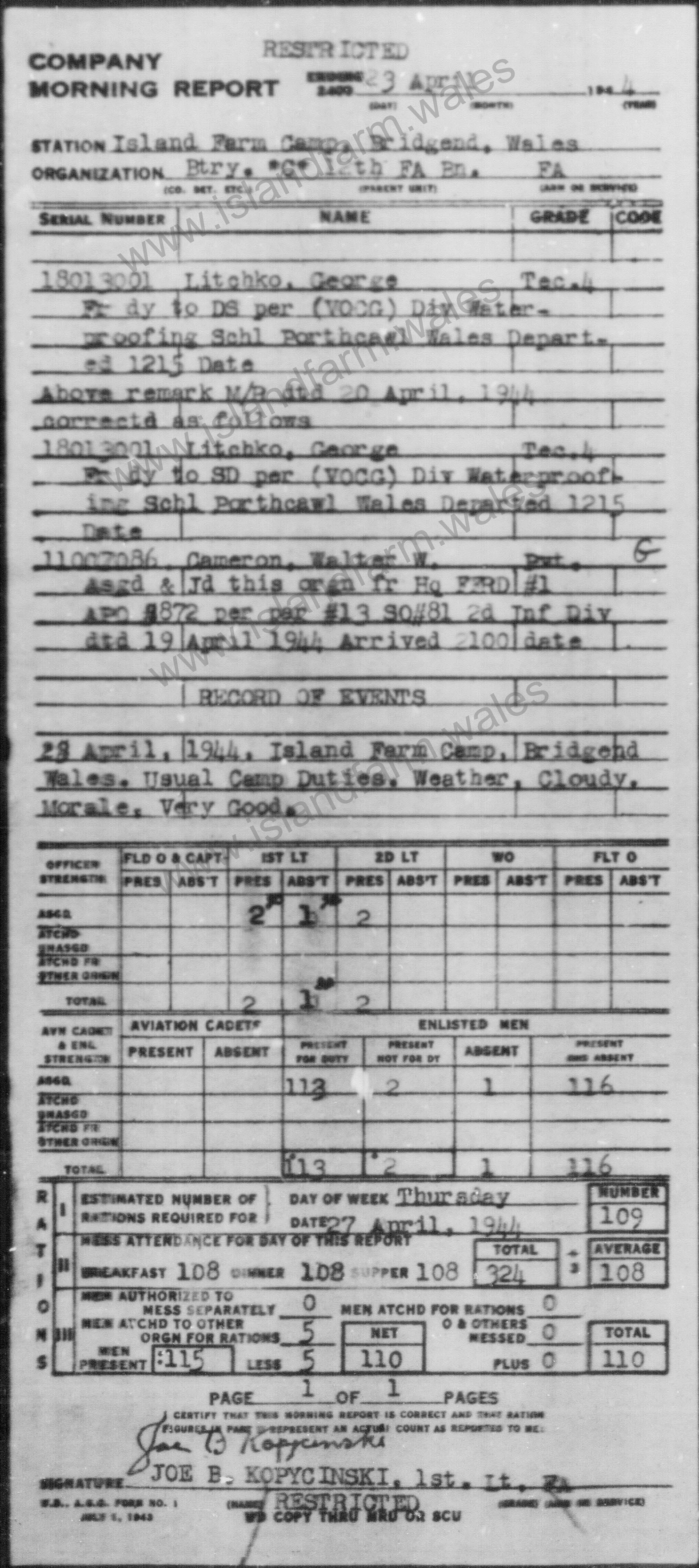 23 April 1944 Report