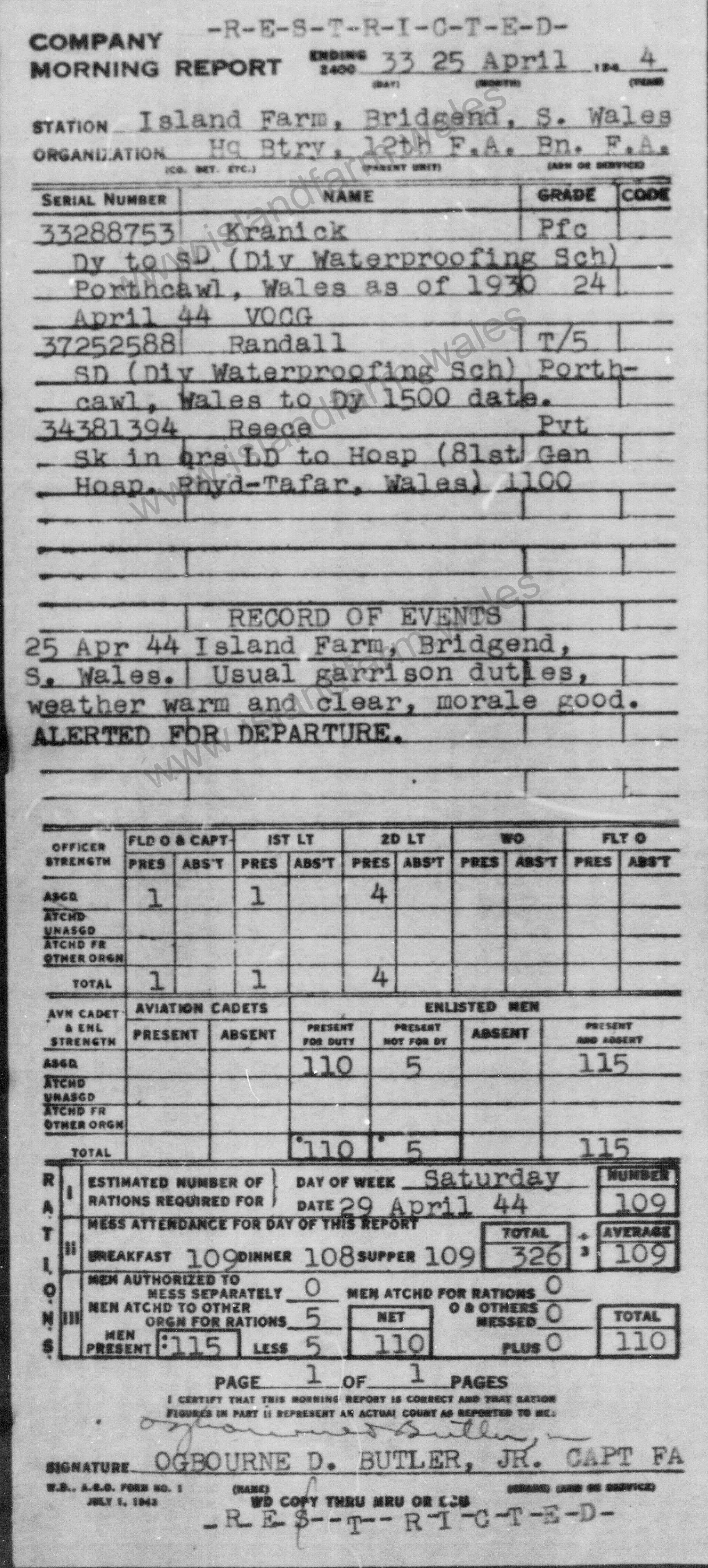 25 April 1944 Report