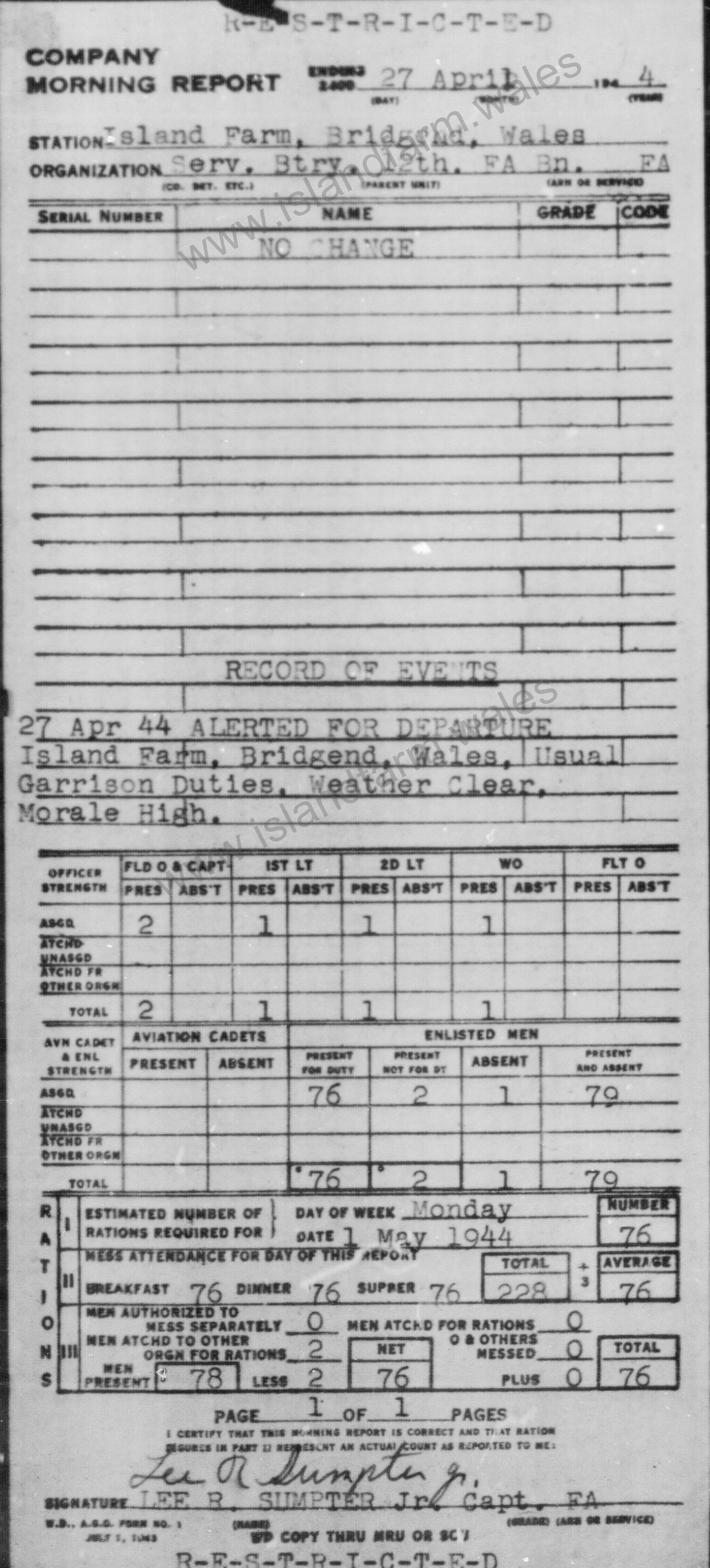 27 April 1944 Report