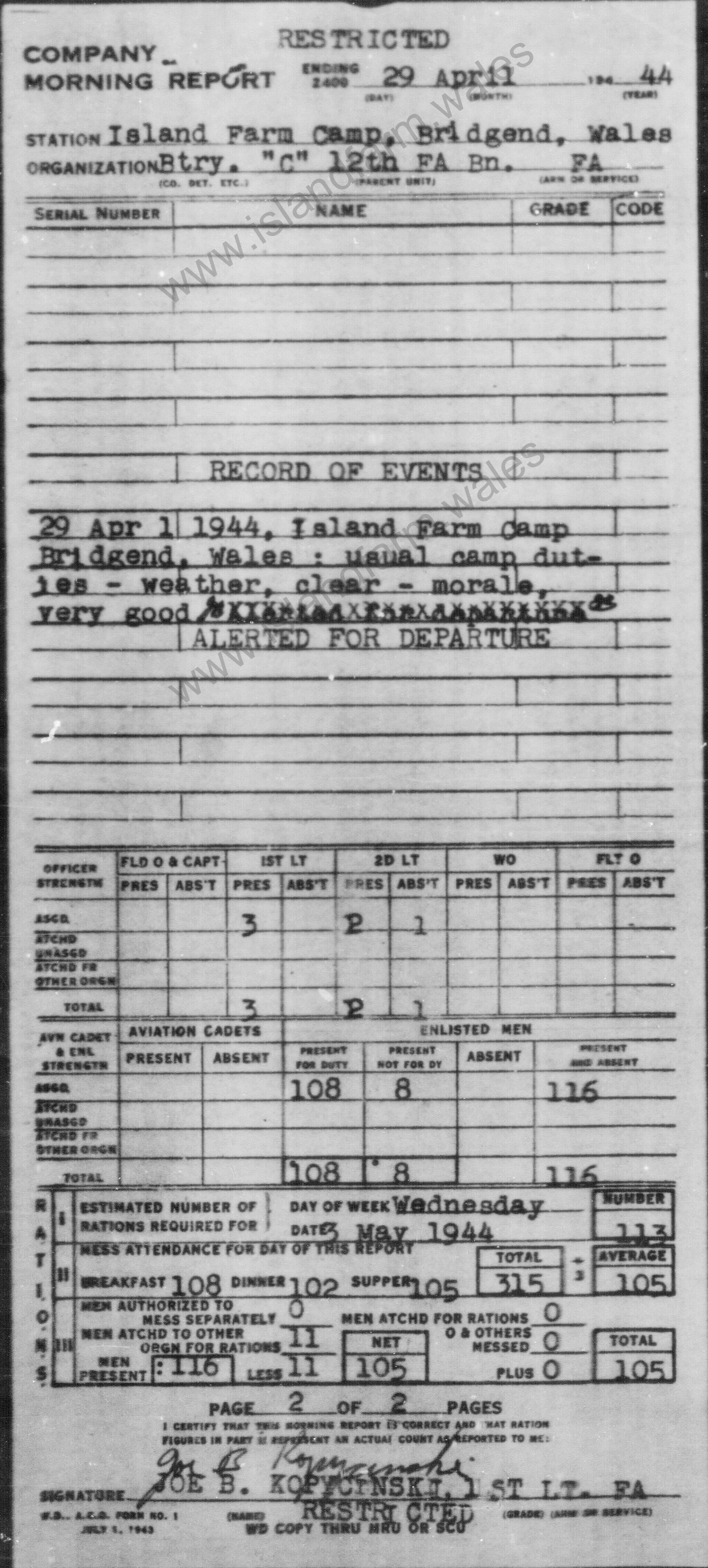 29 April 1944 Report