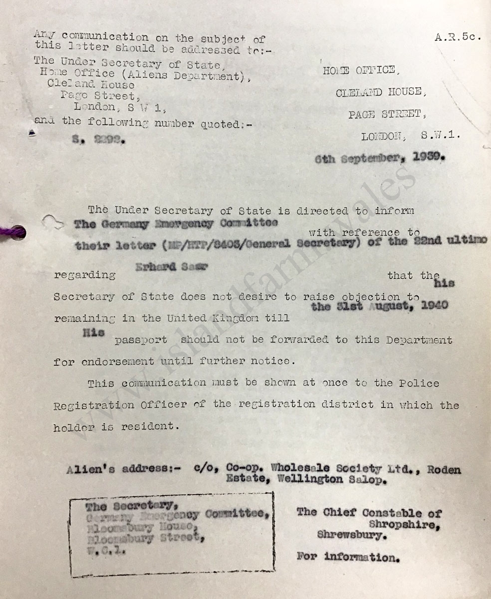 6th September 1939 document